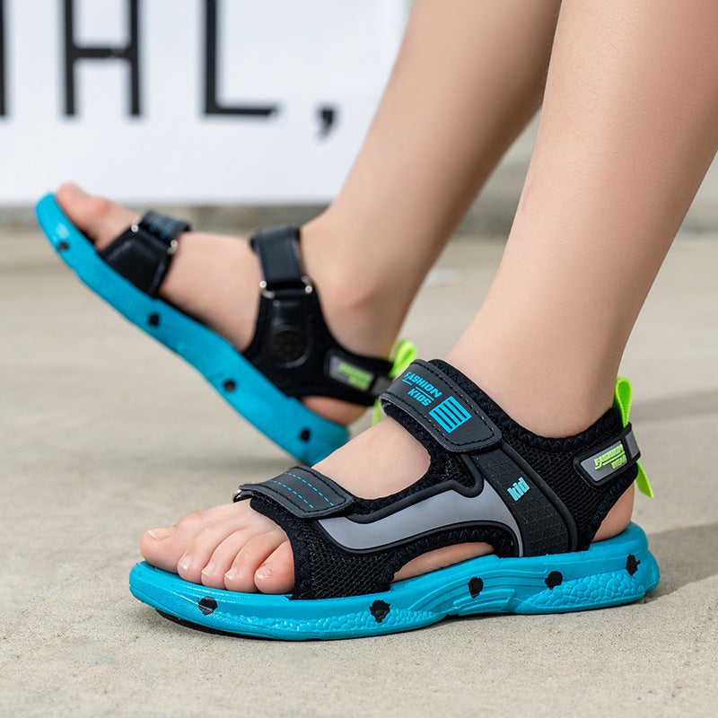 Summer Large Children'S Sandals Baby Primary School Students Soft Bottom Waterproof Boys Shoes 28-40 Black Green Black Gold - Image 4
