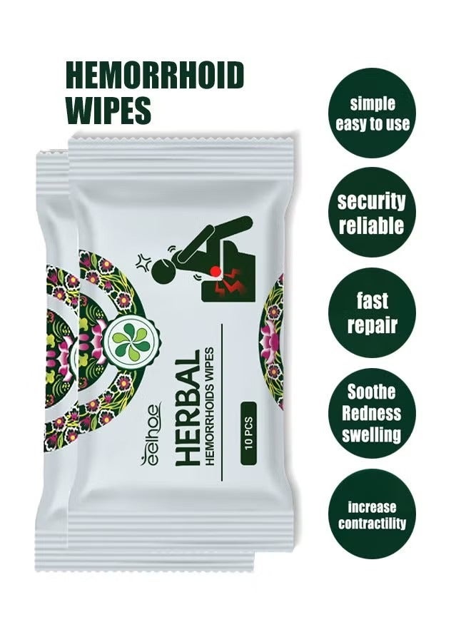 EELHOE 2 Pack/20 Pcs Herbal Hemorrhoid Wipes, Made Entirely From Natural and Botanical Formulas, For The Treatment of Treats External, Hemorrhoids and Fissures, For Long-Lasting Comfort and Soothing Pain - Image 1