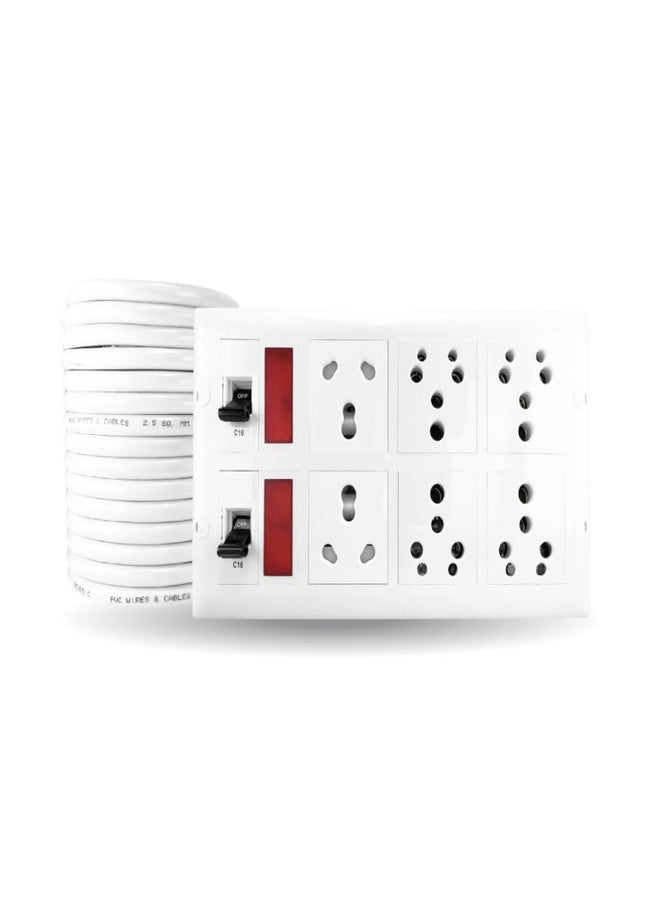 CREXAN لوحة تمديد كهربائية شديدة التحمل من Crexan مزودة بحماية MCB - 6 مقابس (16 أمبير و25 أمبير)، 2.5 مم مربع، قابس كبير 16 أمبير، سعة 2500 واط للاستخدام المكتبي والتجاري (4 أمتار) - Image 1