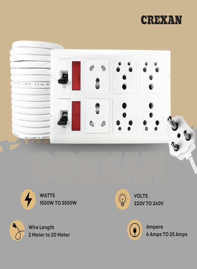 CREXAN لوحة تمديد كهربائية شديدة التحمل من Crexan مزودة بحماية MCB - 6 مقابس (16 أمبير و25 أمبير)، 2.5 مم مربع، قابس كبير 16 أمبير، سعة 2500 واط للاستخدام المكتبي والتجاري (4 أمتار) - Image 3