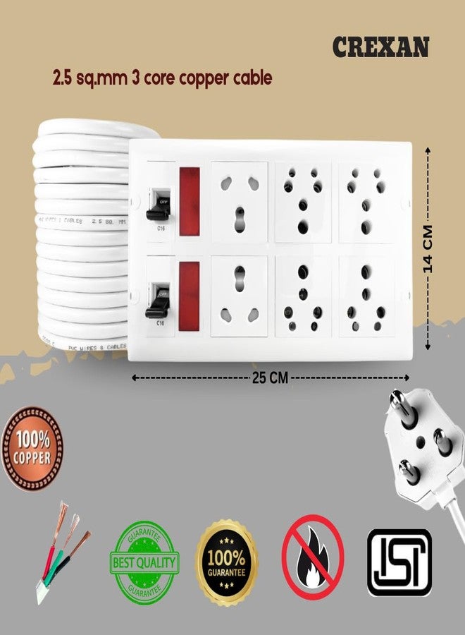CREXAN لوحة تمديد كهربائية شديدة التحمل من Crexan مزودة بحماية MCB - 6 مقابس (16 أمبير و25 أمبير)، 2.5 مم مربع، قابس كبير 16 أمبير، سعة 2500 واط للاستخدام المكتبي والتجاري (4 أمتار) - Image 4