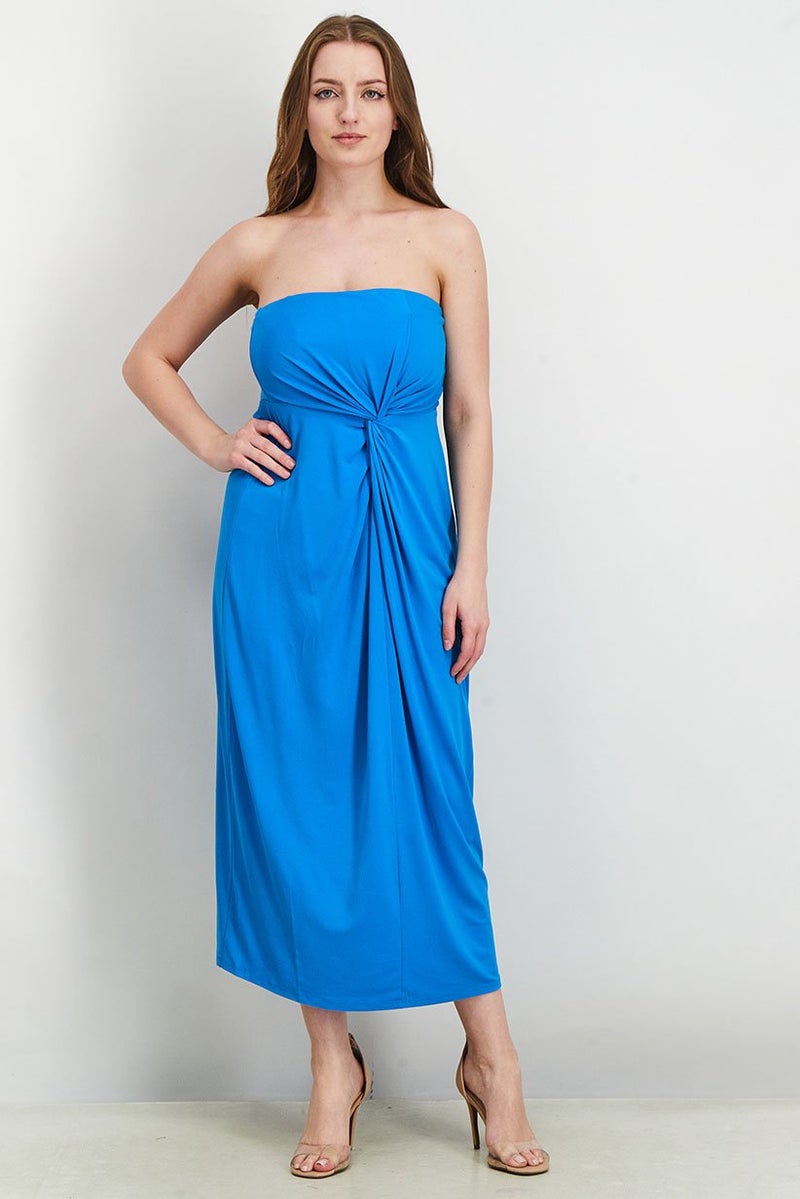 ESPRIT Women Solid Strapless Midi Dress, Blue - Image 1