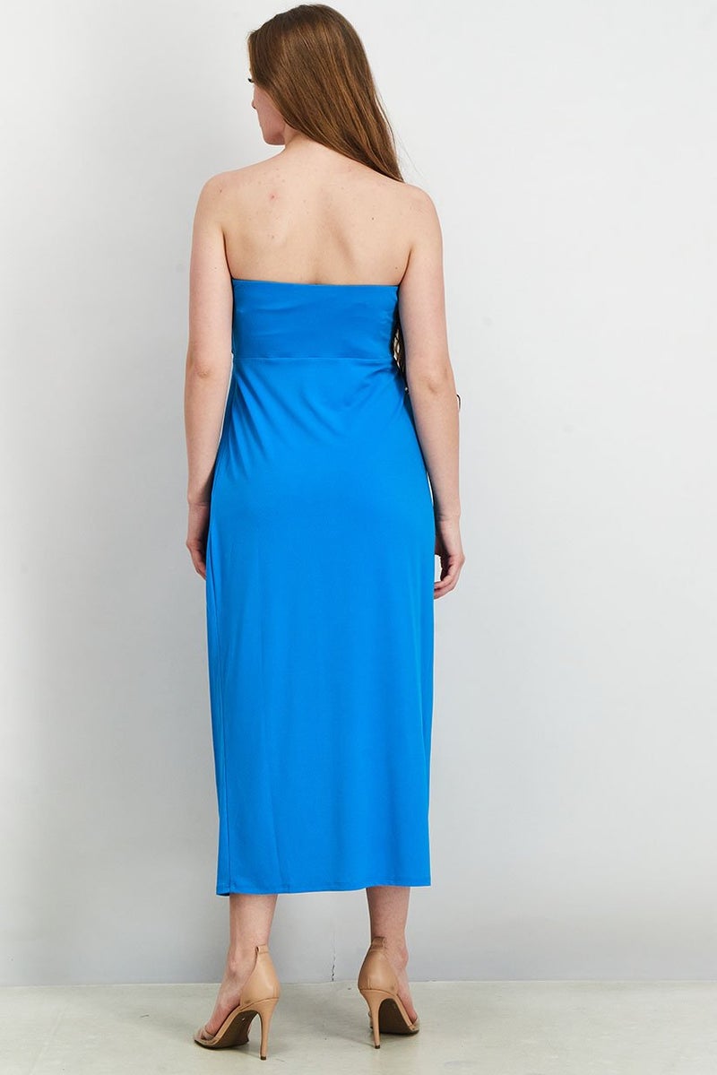 ESPRIT Women Solid Strapless Midi Dress, Blue - Image 3