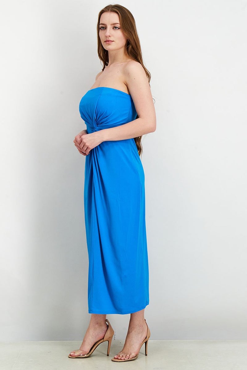 ESPRIT Women Solid Strapless Midi Dress, Blue - Image 2