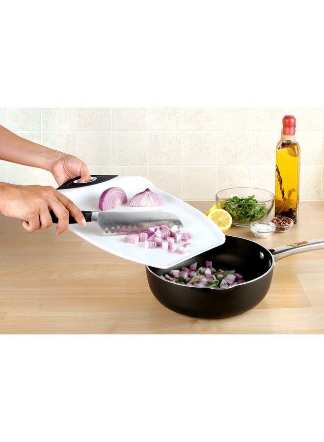 Dexas Chop & Scoop Cutting Board, 9.5 by 13 inches, White with Black Handle - Image 3