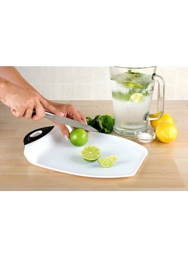 Dexas Chop & Scoop Cutting Board, 9.5 by 13 inches, White with Black Handle - Image 2