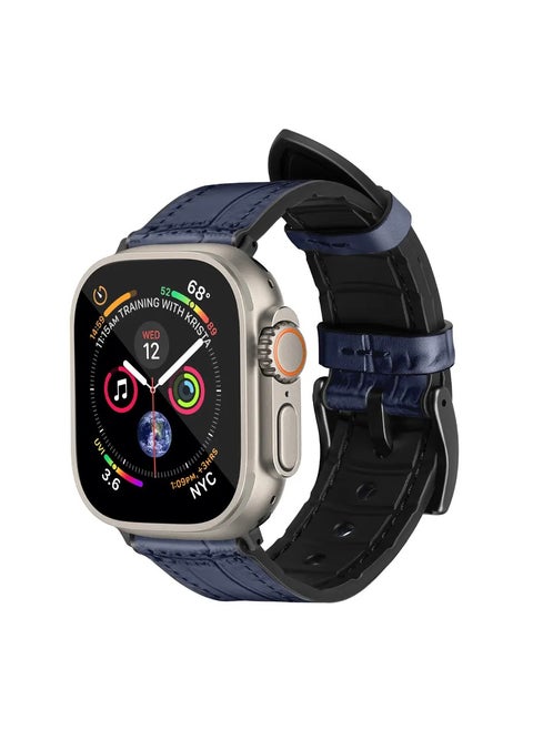 A-Case its My Case Javan Series Genuine Leather Band Compatible with Apple watch Series Ultra 1/2 ,7,6,5,4,3, SE Sizes 42/44/45/49MM B - Blue