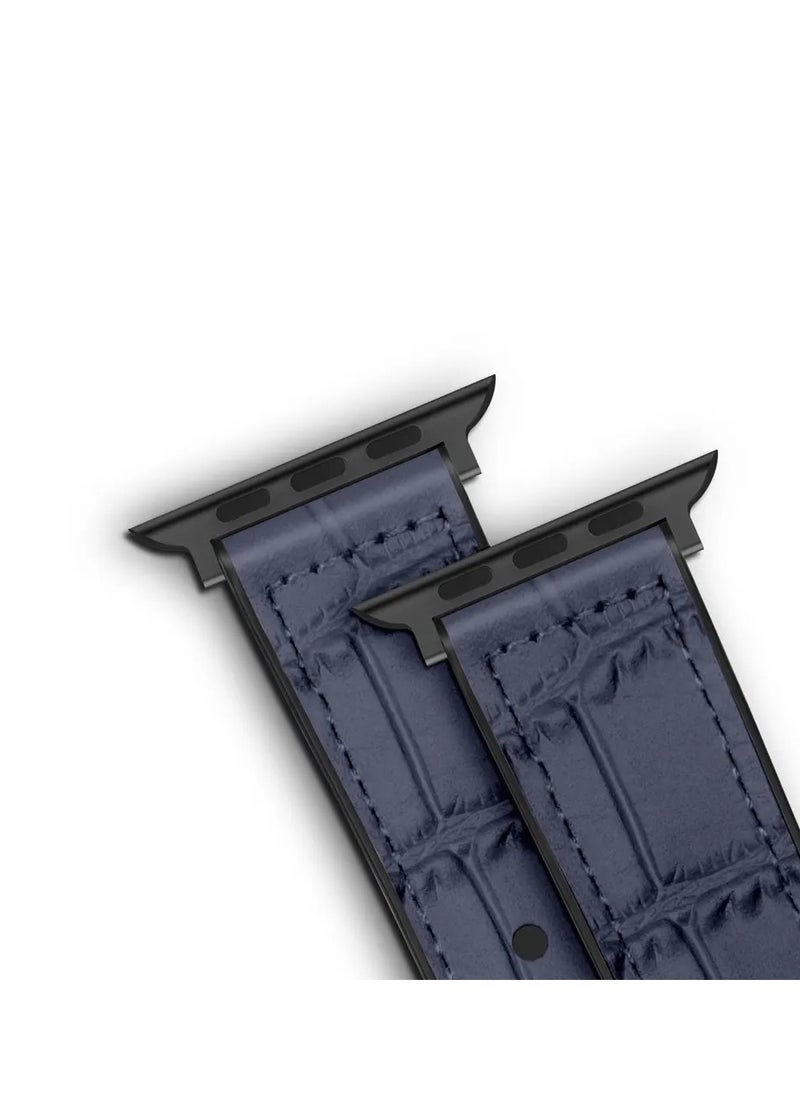 A-CASE - A-Case its My Case Javan Series Genuine Leather Band Compatible with Apple watch Series Ultra 1/2 ,7,6,5,4,3, SE Sizes 42/44/45/49MM B - Blue - Image 1