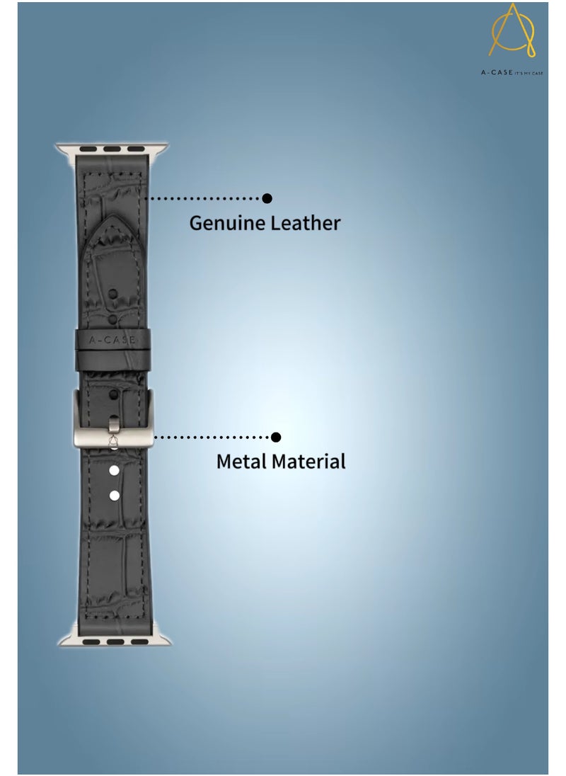 A-CASE - A-Case its My Case Javan Series Genuine Leather Band Compatible with Apple watch Series Ultra 1/2 ,7,6,5,4,3, SE Sizes 42/44/45/49MM B - Blue - Image 1
