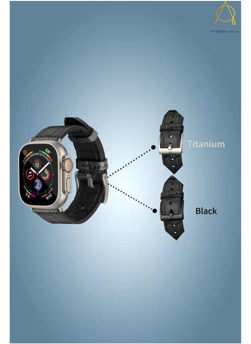 A-CASE - A-Case its My Case Javan Series Genuine Leather Band Compatible with Apple watch Series Ultra 1/2 ,7,6,5,4,3, SE Sizes 42/44/45/49MM B - Blue - Image 1