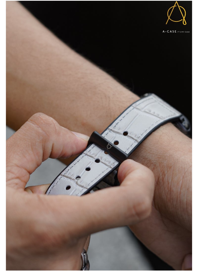 A-CASE - A-Case its My Case Javan Series Genuine Leather Band Compatible with Apple watch Series Ultra 1/2 ,7,6,5,4,3, SE Sizes 42/44/45/49MM B - Blue - Image 1