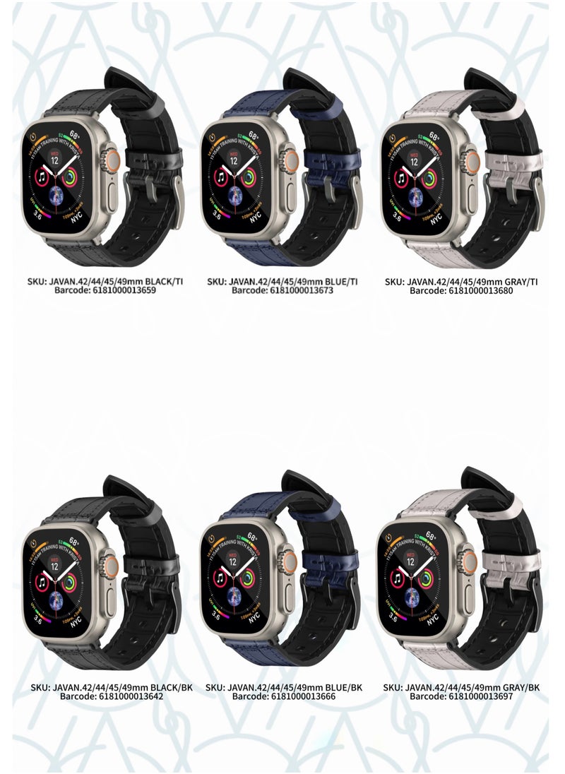 A-CASE - A-Case its My Case Javan Series Genuine Leather Band Compatible with Apple watch Series Ultra 1/2 ,7,6,5,4,3, SE Sizes 42/44/45/49MM B - Blue - Image 1