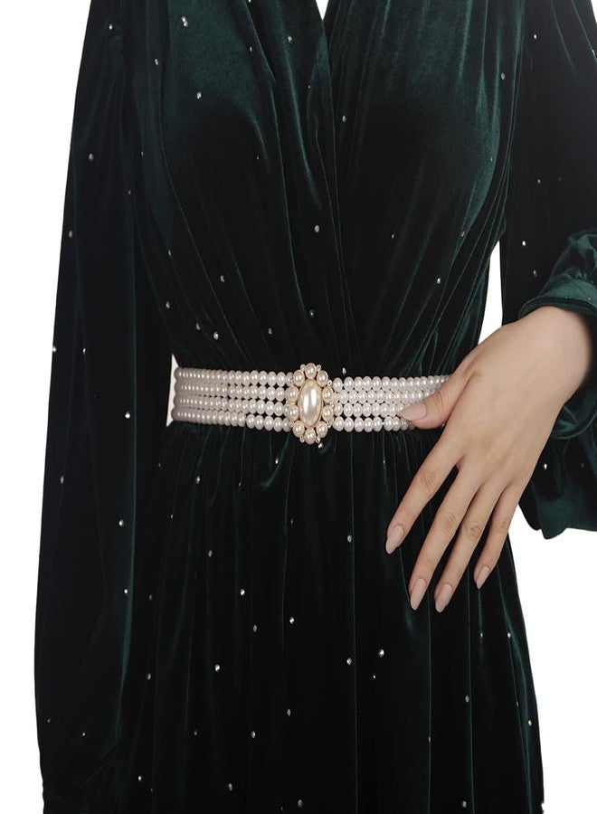 ويوپار حزام نسائي من الكريستال المرصع بأحجار الراين، ذهبي لامع، مزين باللؤلؤ، حزام خصر أنيق من المطاط، مناسب للجينز والفساتين - Image 1