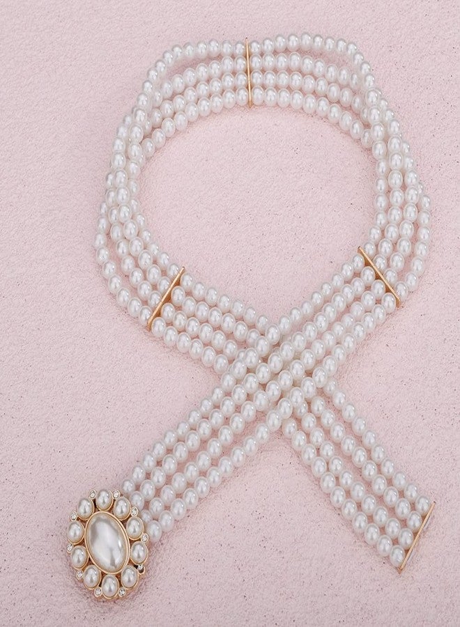 ويوپار حزام نسائي من الكريستال المرصع بأحجار الراين، ذهبي لامع، مزين باللؤلؤ، حزام خصر أنيق من المطاط، مناسب للجينز والفساتين - Image 4