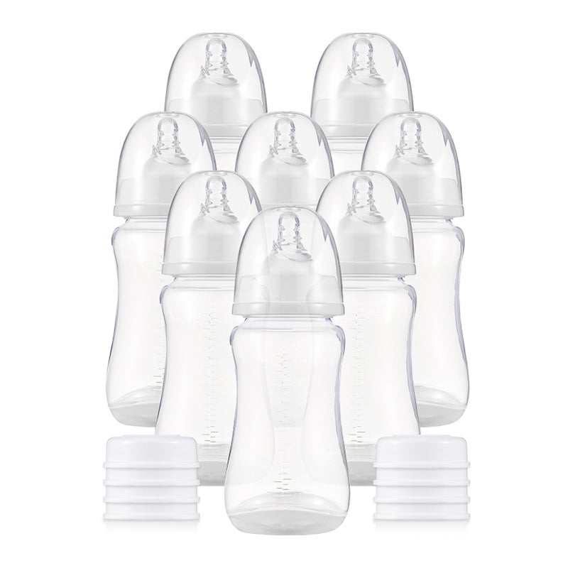 Baby Bottles with Silicone Nipple & Storage Cover Breastfeeding Bottles for Baby Food Grade PP Milk Storage Bottles 300ml Capacity Baby Feeding Bottles Baby Essentials, White & Pack of 8 - Image 1