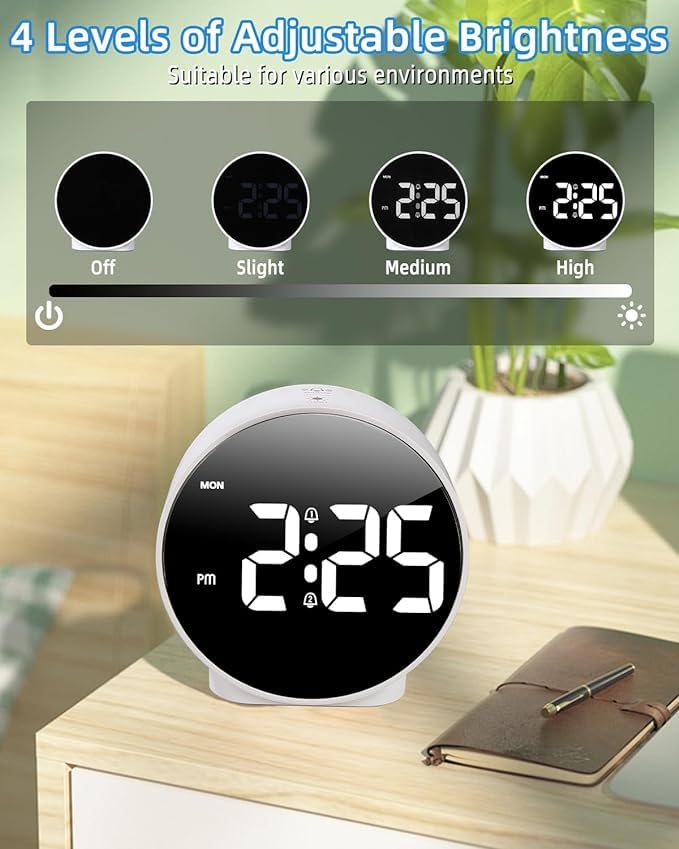 Jukmen Alarm Clock High Definition LED Desktop Clock Alarm Clock with DC Port for Charging Snooze Function 4 Adjustable Brightness for Home Bedroom Office Pack of 1 White - Image 4