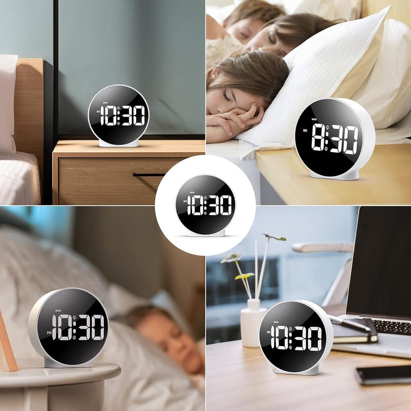 Jukmen Alarm Clock High Definition LED Desktop Clock Alarm Clock with DC Port for Charging Snooze Function 4 Adjustable Brightness for Home Bedroom Office Pack of 1 White - Image 3