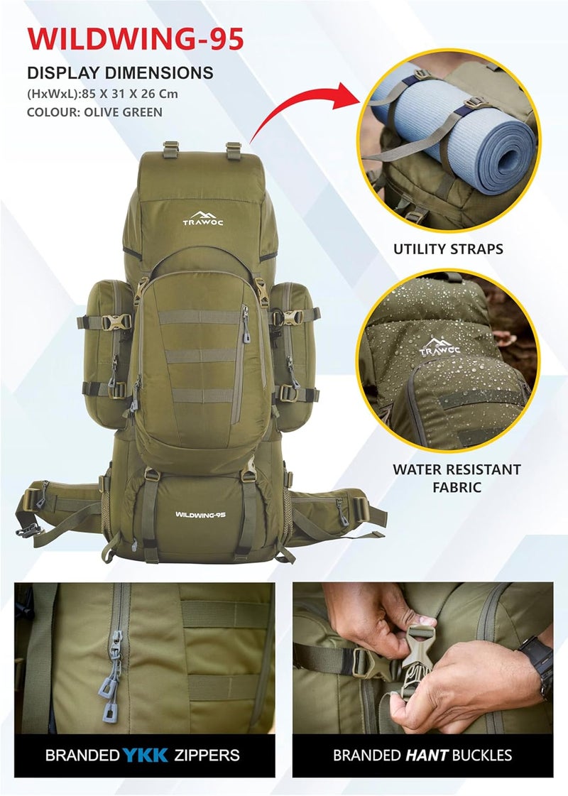 Trawoc WILDWING 95L (80+15) Internal Frame Travel Backpack with Detachable Daypack/Camping Hiking Trekking Bag Large Rucksack for Men & Women - Image 2