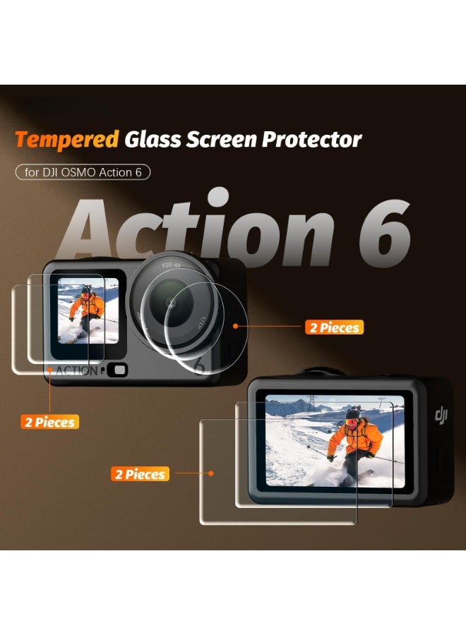 ChicVibe Lens Screen Protector for DJI Osmo Action 6 Accessories (6 Pack), Action 6 Pro Tempered Glass Screen Protector OLED Display, Full Protection, Ultra HD, 9H Hardness, Scratch Resistant, 2 PACK Tempered Glass Screen Protector + 2 PACK Front Screen Protector + 2 PACK Lens Protector - Image 2