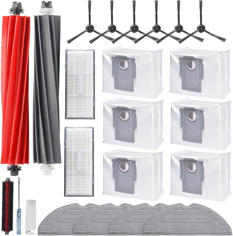 Bluearks Accessory Set for Roborock S8 Pro Ultra, 6 x Dust Bags, 2 x Main Roller Brushes, 6 x Side Brushes, 2 x Filters, 4 x Mop Wipes, 1 x Main Brush, Replacement Parts Robot Vacuum Cleaner Accessories Easy assemble - Image 1