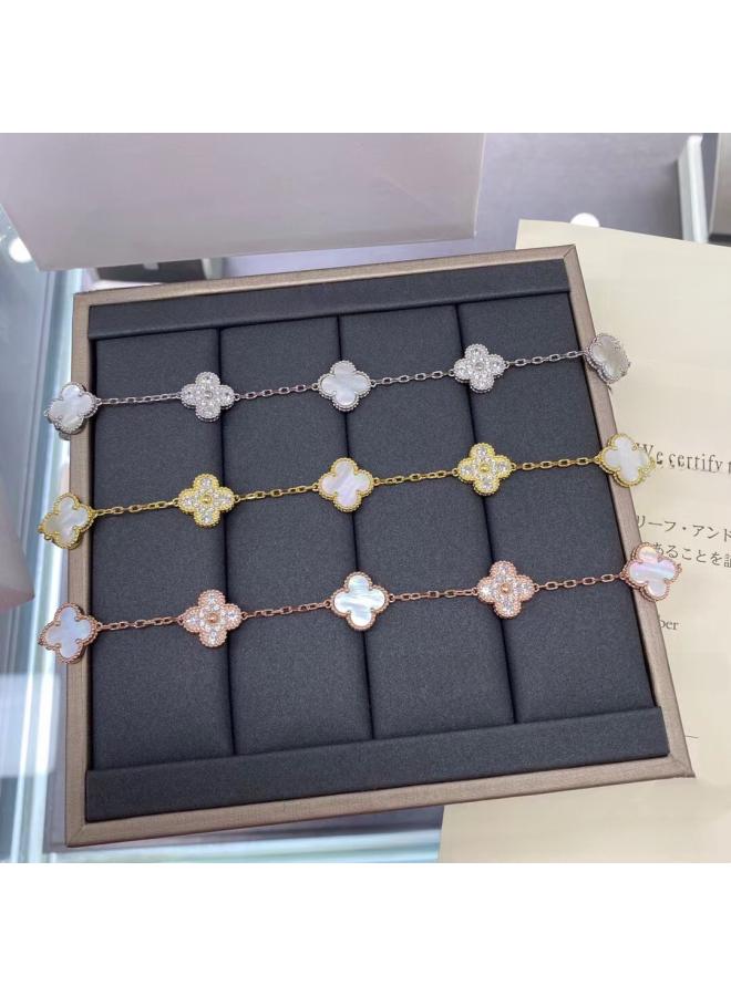 Four-leaf Clover Five-flower Bracelet With Drill Room And Drill High Version 8k Rose Gold Natural Fritillary Versatile Full-diamond Laser Female