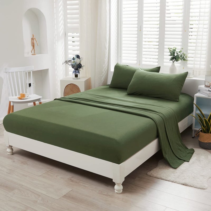 LIFETOWN LIFETOWN 100% Jersey Knit Cotton Bed Sheet Ultra Soft T-Shirt Feel Bedding Sheet 1 Piece Flat Sheet Breathable Wrinkle-Free (Olive Green  King)  - Image 4
