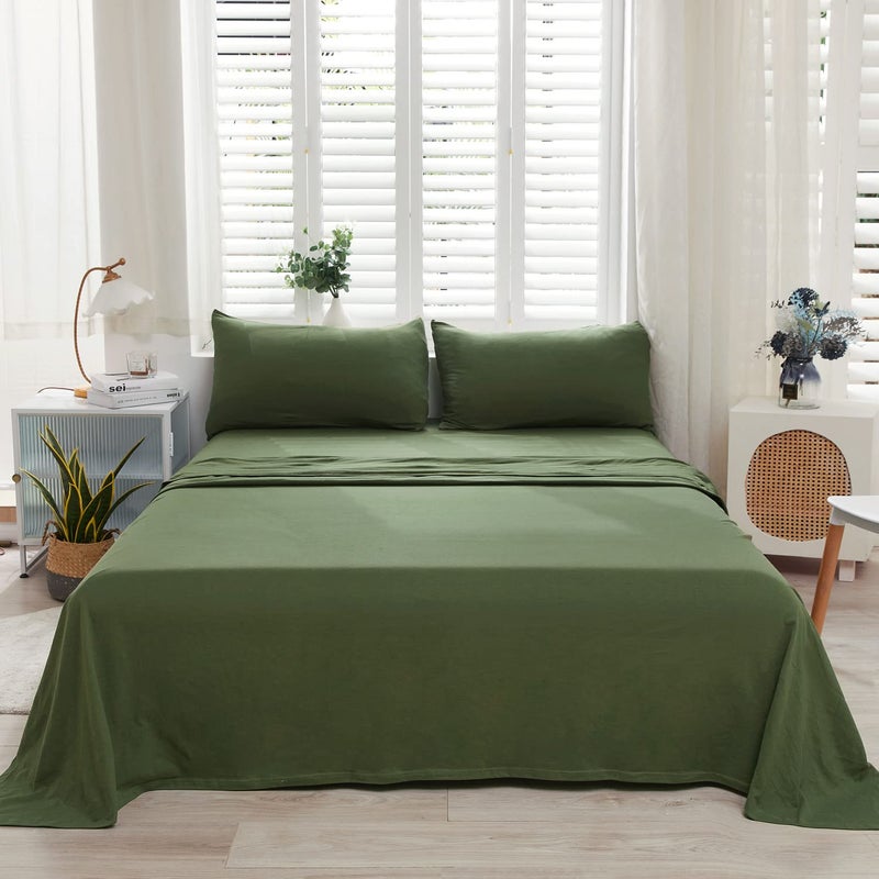LIFETOWN LIFETOWN 100% Jersey Knit Cotton Bed Sheet Ultra Soft T-Shirt Feel Bedding Sheet 1 Piece Flat Sheet Breathable Wrinkle-Free (Olive Green  King)  - Image 2
