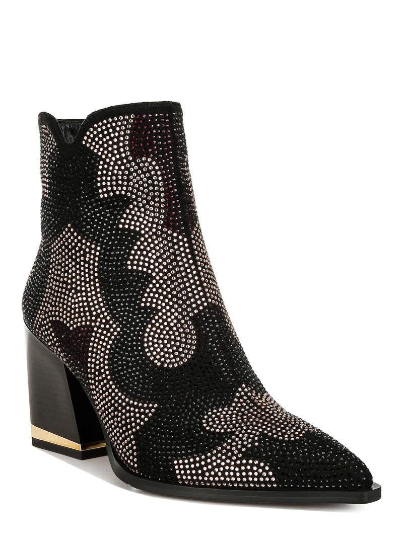 London Rag Rhinestones Embellished Block Heel Boots in Black  - Image 2