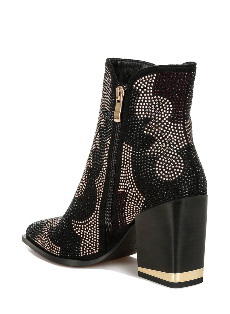 London Rag Rhinestones Embellished Block Heel Boots in Black  - Image 3