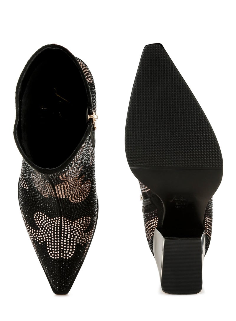 London Rag Rhinestones Embellished Block Heel Boots in Black  - Image 4