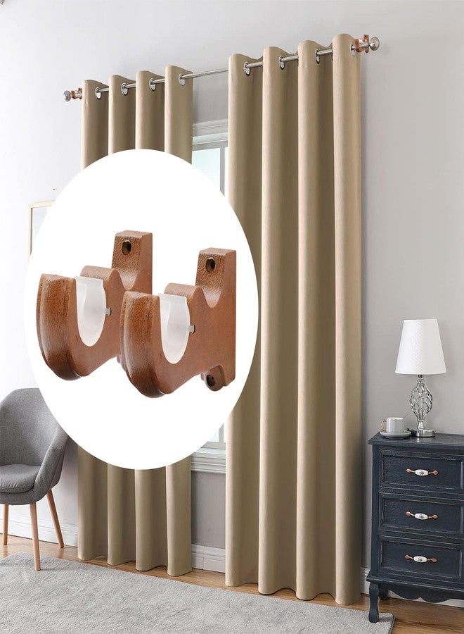 Nicerity 2Pcs Wooden Curtain Rod Brackets Drapery Rod Sturdy Curtain Rods Hooks for Living Room Bedroom Bathroom（Brown） - Image 5