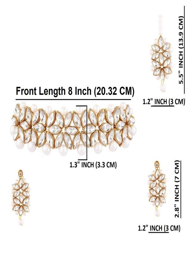 Efulgenz Indian Jewelry Crystal Choker Faux Pearl Floral Necklace Earrings Maang Tikka Bollywood Wedding Bridal Jewelry Set for Women, Copper, not known, - Image 5