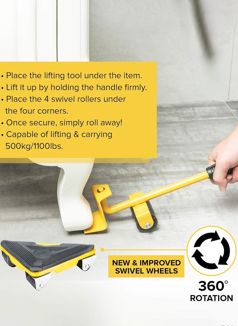 Yellow Furniture Moving Tool Heavy Duty Corner Sliders with Lifter 360° Rotatable Rubber Roller for Cabinets Sofas Pianos Dining Tables - Image 5