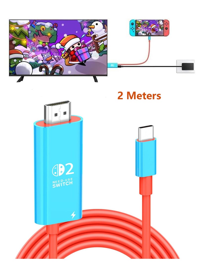 Type-C to HDMI Cable for Switch 1/Switch 2, 4K 60Hz PD 100W Charging Cable, Portable Replacement Dock Cable for Switch OLED/Lite, Support Nintendo Switch, Steam Deck, Laptop,Tablet, Mobile Phone(2 Meters,Blue) - Image 1