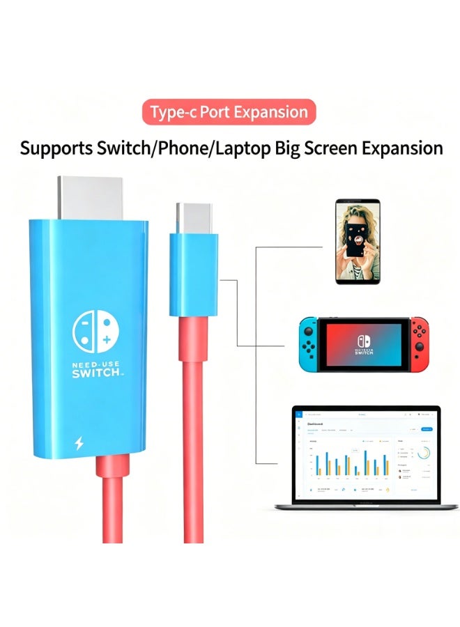 Type-C to HDMI Cable for Switch 1/Switch 2, 4K 60Hz PD 100W Charging Cable, Portable Replacement Dock Cable for Switch OLED/Lite, Support Nintendo Switch, Steam Deck, Laptop,Tablet, Mobile Phone(2 Meters,Blue) - Image 2