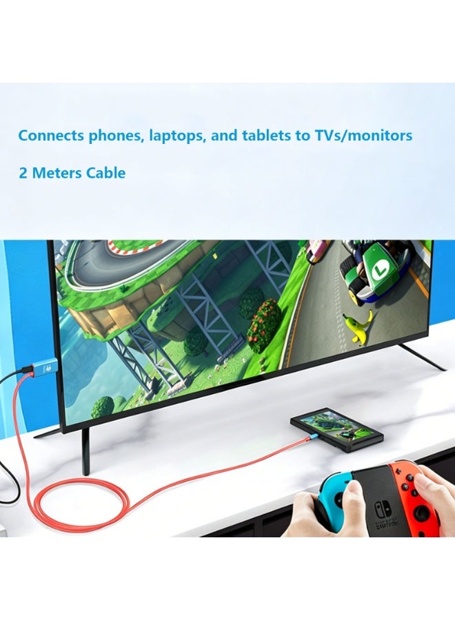 Type-C to HDMI Cable for Switch 1/Switch 2, 4K 60Hz PD 100W Charging Cable, Portable Replacement Dock Cable for Switch OLED/Lite, Support Nintendo Switch, Steam Deck, Laptop,Tablet, Mobile Phone(2 Meters,Blue) - Image 3