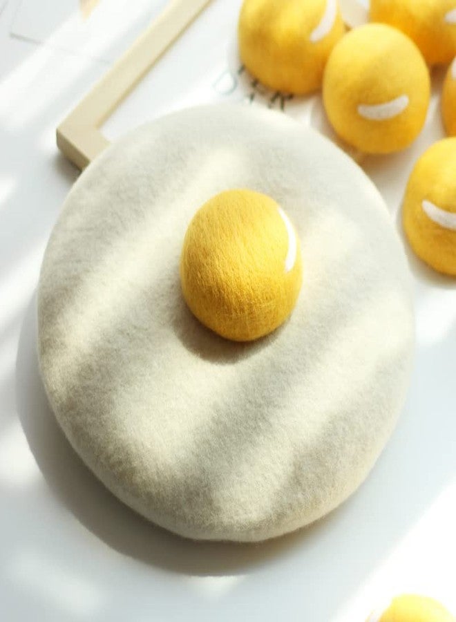 Idealplast Winter Beret Hat Cute Poached Egg Soft Wool Felt Beret Handmade Painter Creative Hat Cap for Women Kids Girls (Adult) White - Image 4