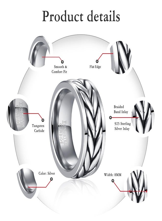 NUNCAD Mens Gothic Ring with 925 Sterling Silver Braided Inlaid Tungsten Carbide Celtic Knot Wedding Band Polished Edge Comfort Fit Size 10 - Image 2