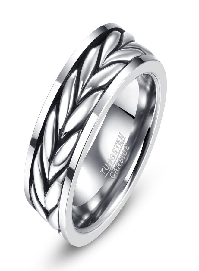NUNCAD Mens Gothic Ring with 925 Sterling Silver Braided Inlaid Tungsten Carbide Celtic Knot Wedding Band Polished Edge Comfort Fit Size 10 - Image 5