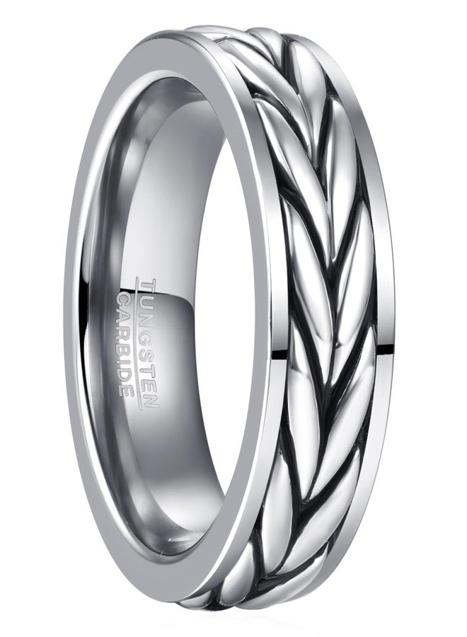 NUNCAD Mens Gothic Ring with 925 Sterling Silver Braided Inlaid Tungsten Carbide Celtic Knot Wedding Band Polished Edge Comfort Fit Size 10 - Image 1