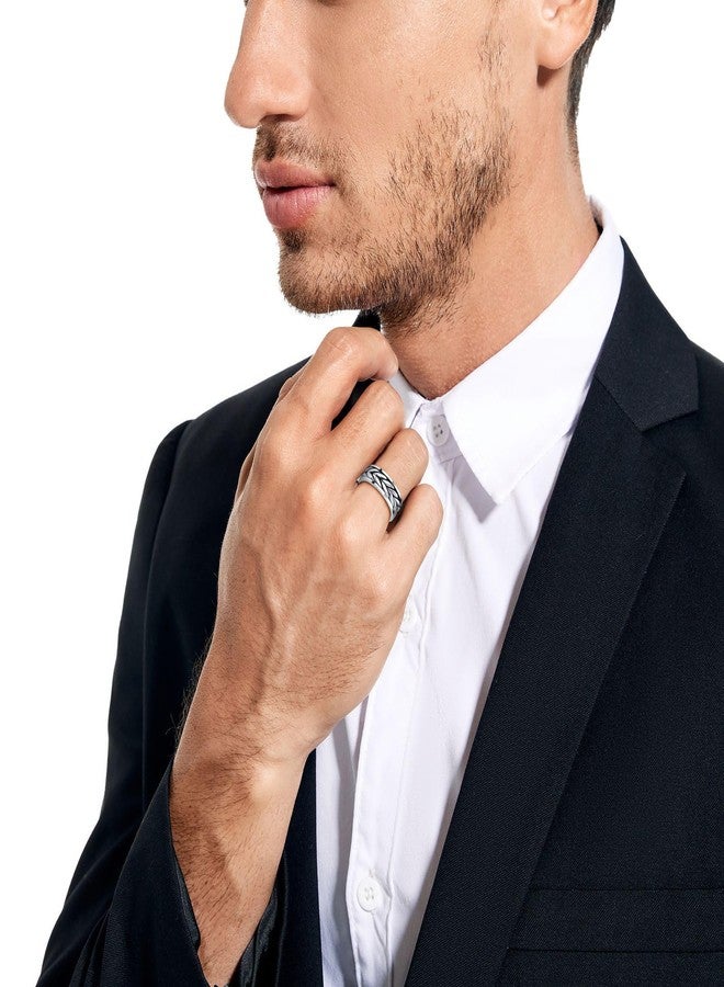 NUNCAD Mens Gothic Ring with 925 Sterling Silver Braided Inlaid Tungsten Carbide Celtic Knot Wedding Band Polished Edge Comfort Fit Size 10 - Image 3