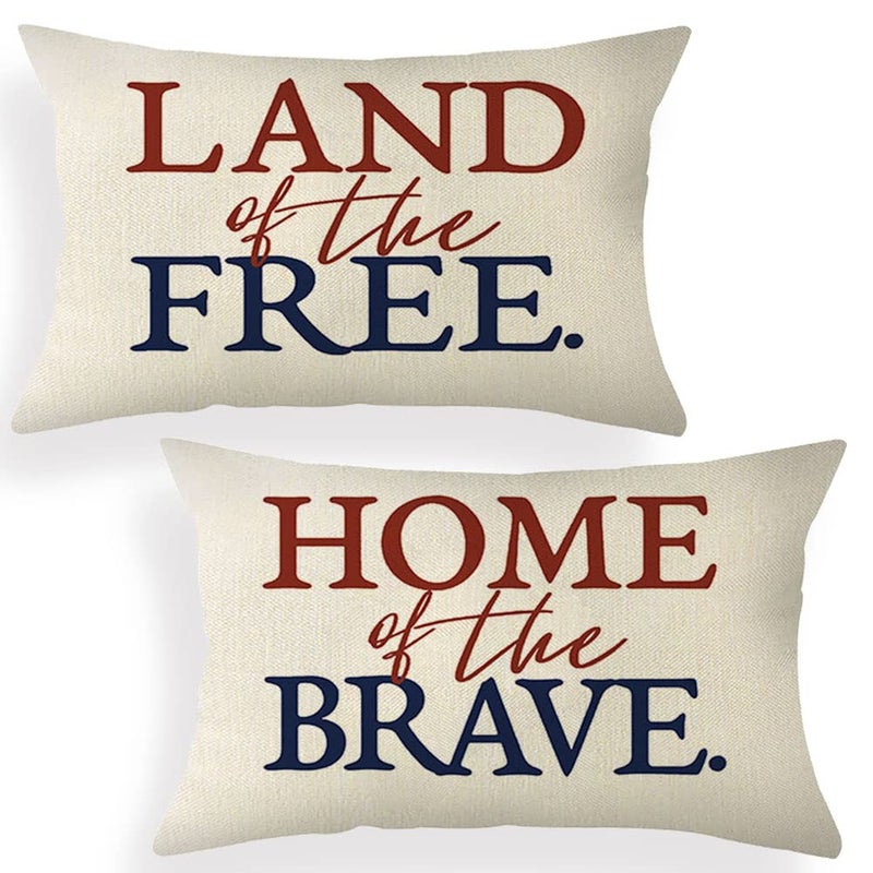 Ogiselestyle America Home of The Brave Lumbar Throw Pillow Cover 12 x 20 Inch Patriotic 4th of July Memorial Day Independence Day Cushion Case Decoration for Sofa Couch Set of 2