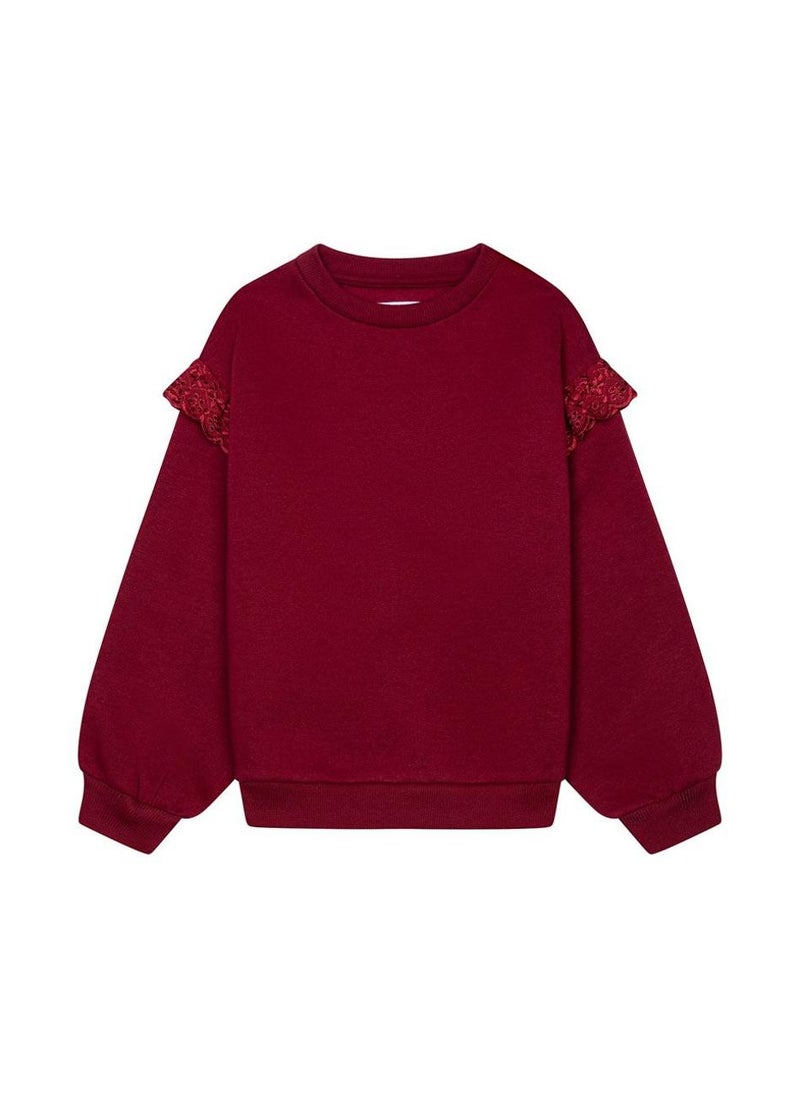 MINOTI Girls' Long Sleeve Sweatshirt with Lace Shoulder Detail - Image 1