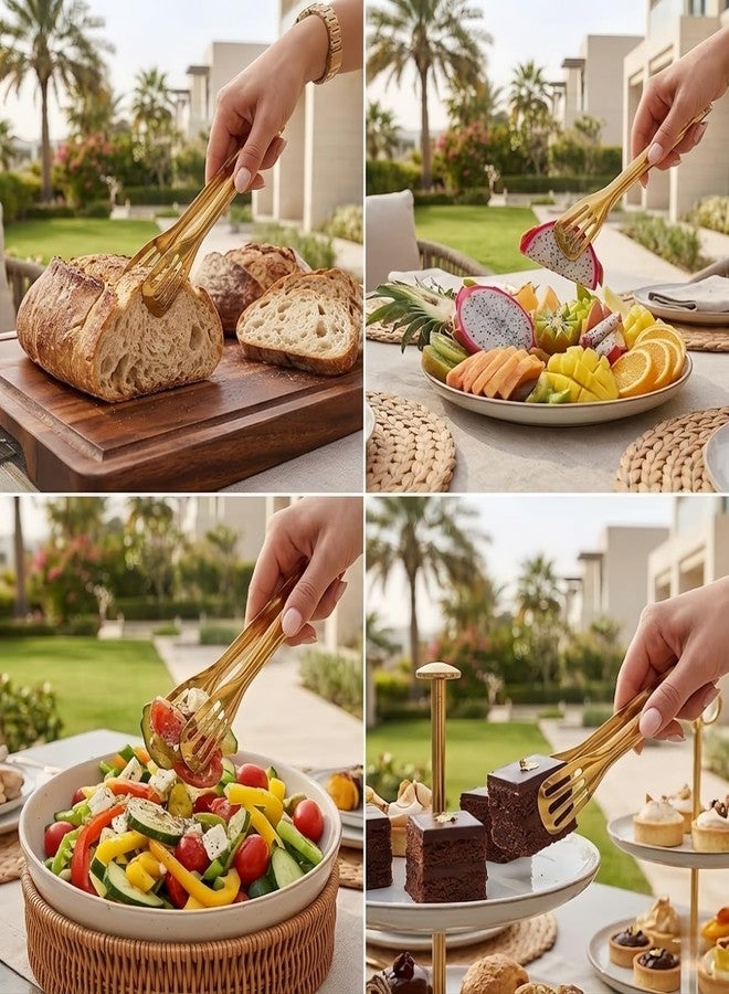 JXHAPY ملاقط تقديم ذهبية، ملاقط مطبخ، ملاقط بوفيه، ملاقط طعام مطلية بالذهب من الفولاذ المقاوم للصدأ من JXHAPY، ملاقط سلطة، ملاقط تقديم، ملاقط صغيرة، عبوة من 6 قطع، 7 بوصة - Image 3