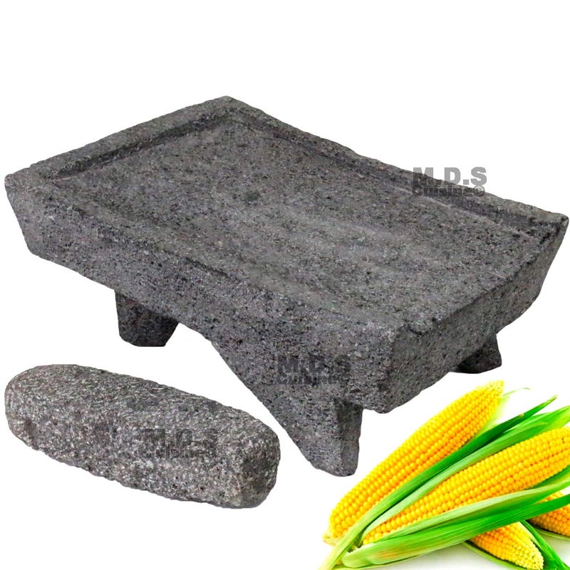 Ematik Metate Mortar  Pestle 12 Molcajete Lavastone Aztec Mayan Toltec Volcanic Rock Ancient Traditional PreHispanic Antique Grinding Stone Metlapil Mano 
