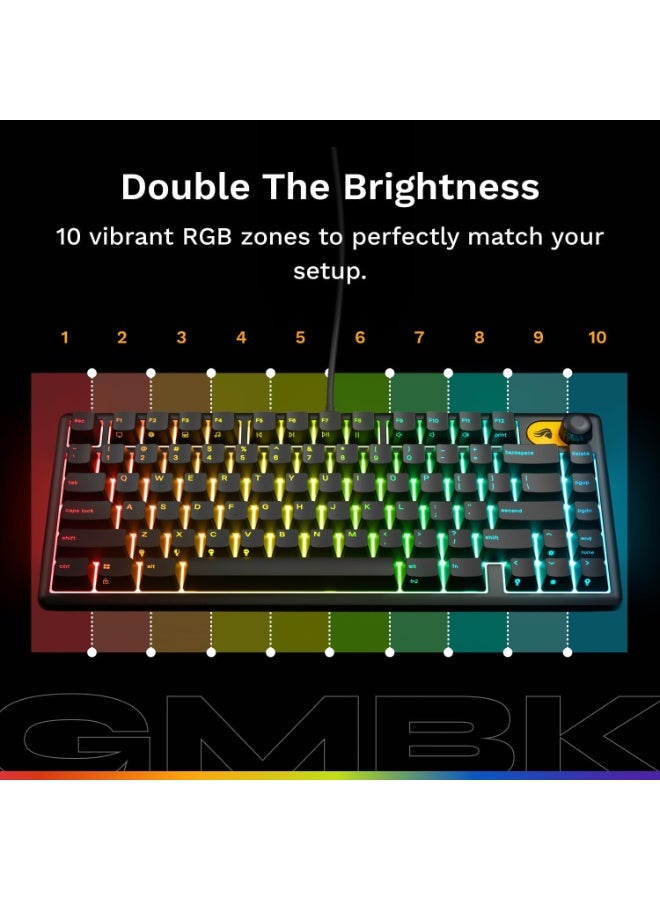 Glorious Gaming Keyboard GMBK 75% - Swappable MX-Compatible Keycaps, Detachable USB Cable - IP57 Waterproof and Dust Resistant - 10-Zone RGB Lighting - Quiet Gaming Switches - 321mm x 137mm x 41mm - Image 2