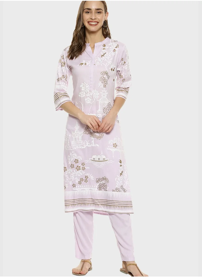 Instafab Printed Kurti and Pant Set