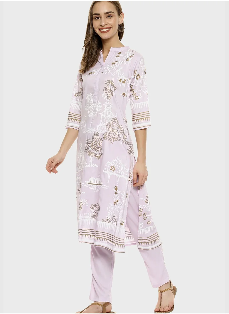 Instafab Printed Kurti and Pant Set