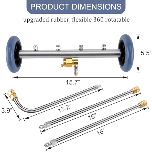 KAKO Undercarriage Pressure Washer Attachment 2in1 Undercarriage Pressure Cleaner Washer 16 Inch 4000 PSI Under Car Pressure Washer Attachment with 3 Pcs Extension Wand by KAKO - Image 3