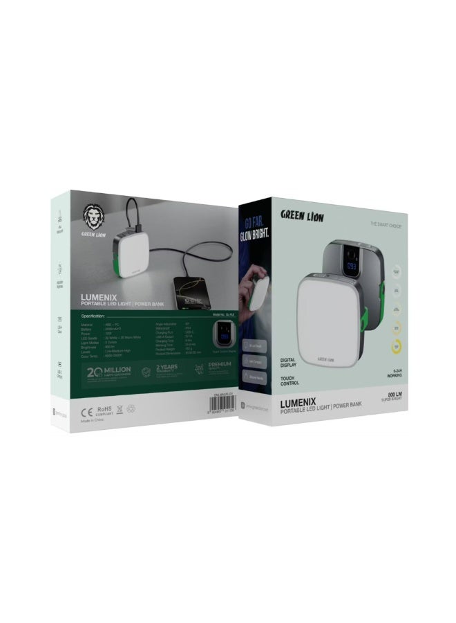جرين ليون مصباح ليد محمول من لومينيكس مع بنك طاقة مدمج، وقت عمل يصل إلى 24 ساعة، 5 أوضاع إضاءة، شاشة رقمية وتحكم باللمس، سطوع قابل للتعديل، طاقة 10 وات - رمادي - Image 5
